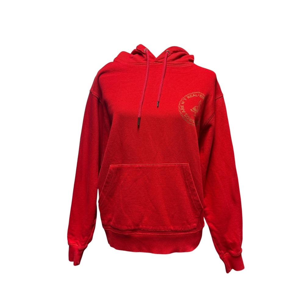 Wasted Paris Birds Aren't Real Red Graphic Hoodie Cotton Sweatshirt Small Unisex